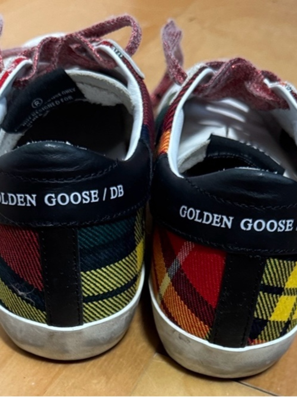 Golden Goose Plaid Low-Top Sneakers in Red, Yellow & Blue